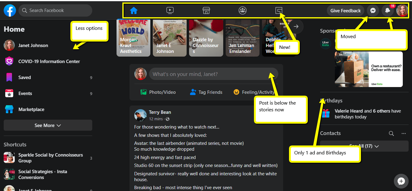 facebook new look dark mode